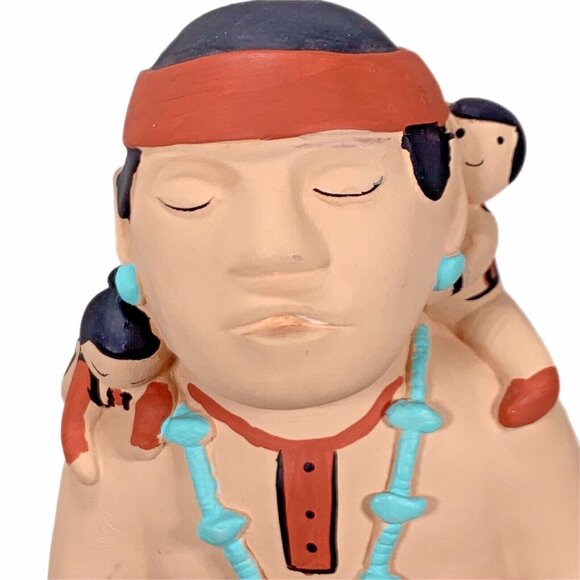 Signed Teissedre Navajo Pottery Storyteller Figurine 1986 6" Father 8 Kids VTG - Picture 4 of 11